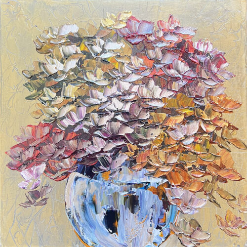 Maya Eventov Floral Hydrangea Gilded Stillness 16x16
