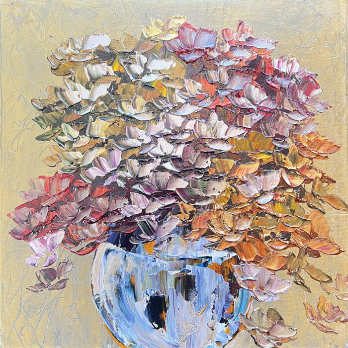 Maya Eventov Floral Hydrangea Gilded Stillness 16x16
