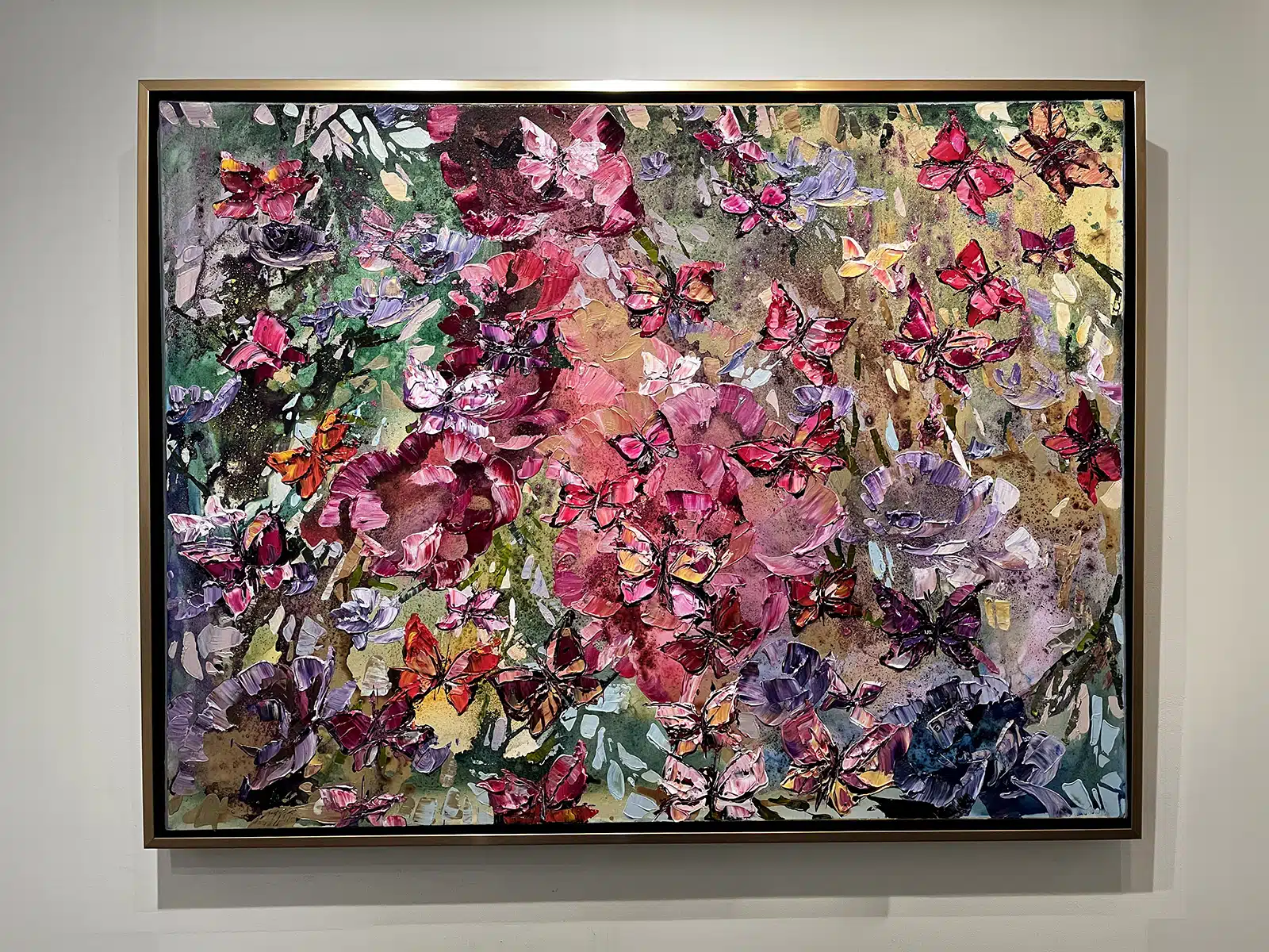 Framed Image (Currently Selected): "Framed 36x48 inch original acrylic painting, Butterflies in Vivid Flight by Maya Eventov.