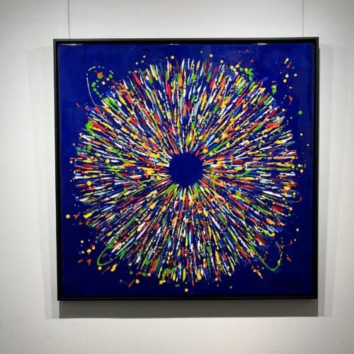 Aro De la joie dans les yeux painting hanging framed on the gallery wall