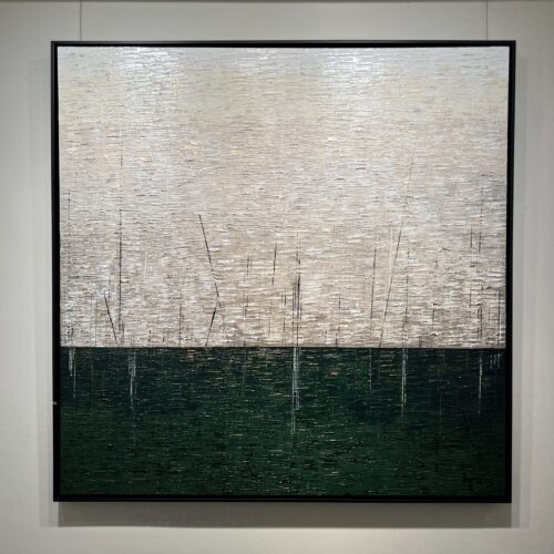 Second gallery wall view of Le messager by Aro showing the painting at an angle
