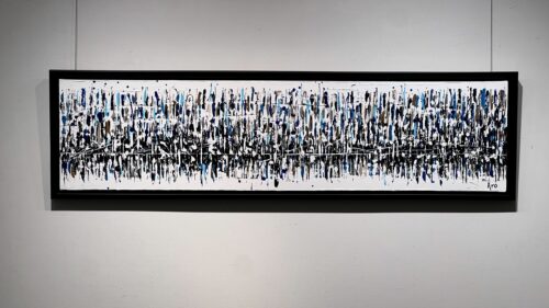 Aro Reflet du monde painting hanging framed on the gallery wall