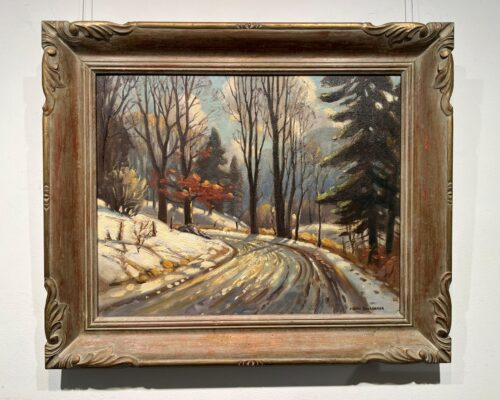 Early Evening Winter Road Scene by Frank Panabaker shown in its original carved wood period frame