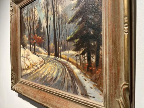 Second side angle view of the frame on Early Evening Winter Road Scene by Frank Panabaker