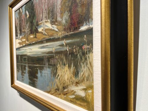 Second side angle view of the frame on Spring Thaw Mallards by Frank Panabaker