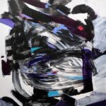 Chaos In Sync by Patricia Gagic - original 48x36 abstract oil painting on canvas in black, white and violet