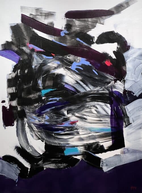 Chaos In Sync by Patricia Gagic - original 48x36 abstract oil painting on canvas in black, white and violet