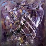 Dream Catcher by Patricia Gagic - original 40x36 abstract oil painting in amethyst and plum with a periwinkle blue hoop and gold accents