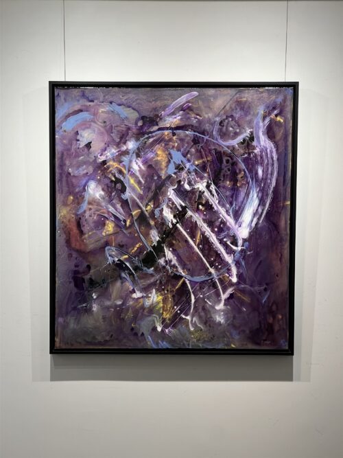 Dream Catcher by Patricia Gagic in a black float frame hanging in the gallery at Creations Art Gallery, Ancaster