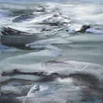 Eternal Bones by Patricia Gagic - original 40x30 abstract oil painting of a bone-white crest over grey-green shallows under a periwinkle sky